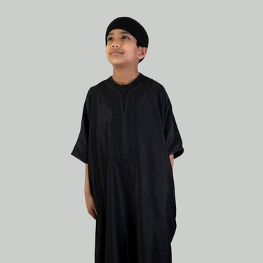 Boy's Luxury Obsidian Black Moroccan Gandoura