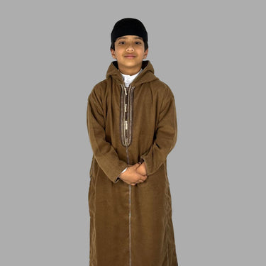 Camel Brown Hooded Moroccan Djellaba for Boys Premium Modest Wear