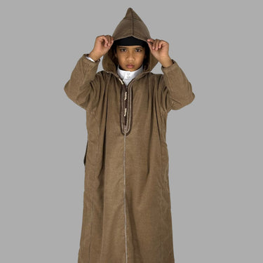 Boys Premium Light Brown Hooded Moroccan Thobe