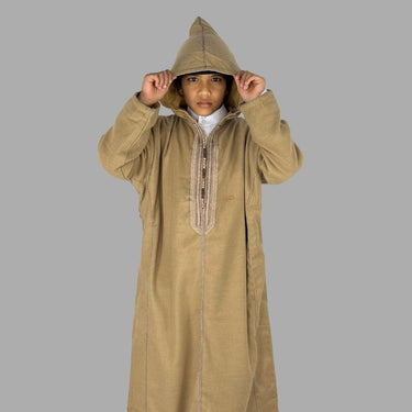 Boys Premium Beige Hooded Moroccan Thobe
