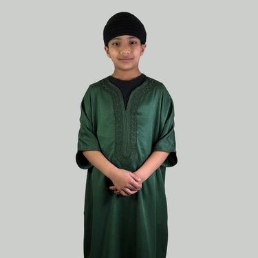 Boys Luxury Forest Green Moroccan Gandoura Thobe