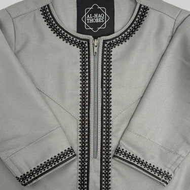 Toddler Luxury Grey Black Embroidered Omani Thobe