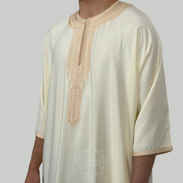 Ivory Cream Luxury Zipped Moroccan Gandoura Thobe