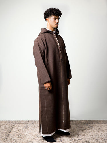 Luxury Mocha Brown hooded Moroccan djellaba – view 1