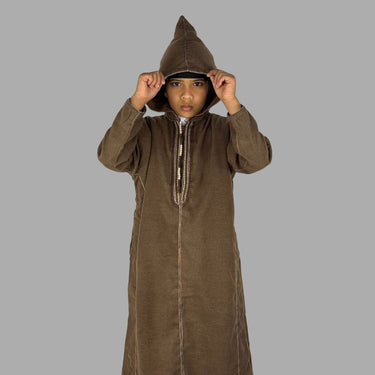 Boys Premium Qahwa Brown Hooded Moroccan Thobe