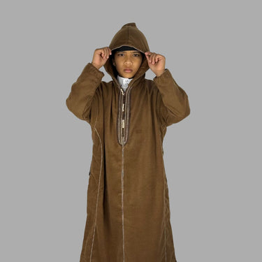 Boys Premium Camel Brown Hooded Moroccan Thobe