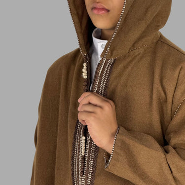 Boys Premium Camel Brown Hooded Moroccan Thobe