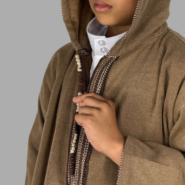 Boys Premium Light Brown Hooded Moroccan Thobe