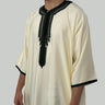 Cream Green Luxury Zipped Moroccan Gandoura Thobe