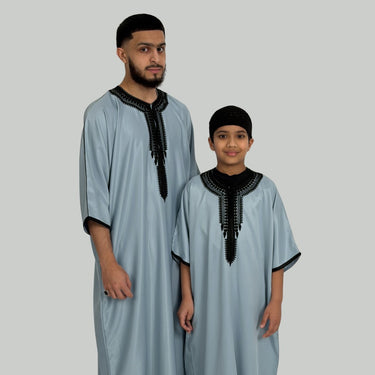 Boy's Luxury Glacier & Black Zipped Moroccan Gandoura